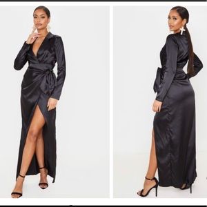 Black satin wrap dress